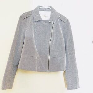 Ann Taylor Loft Tweed Moto Jacket Size Medium Black/White Pockets